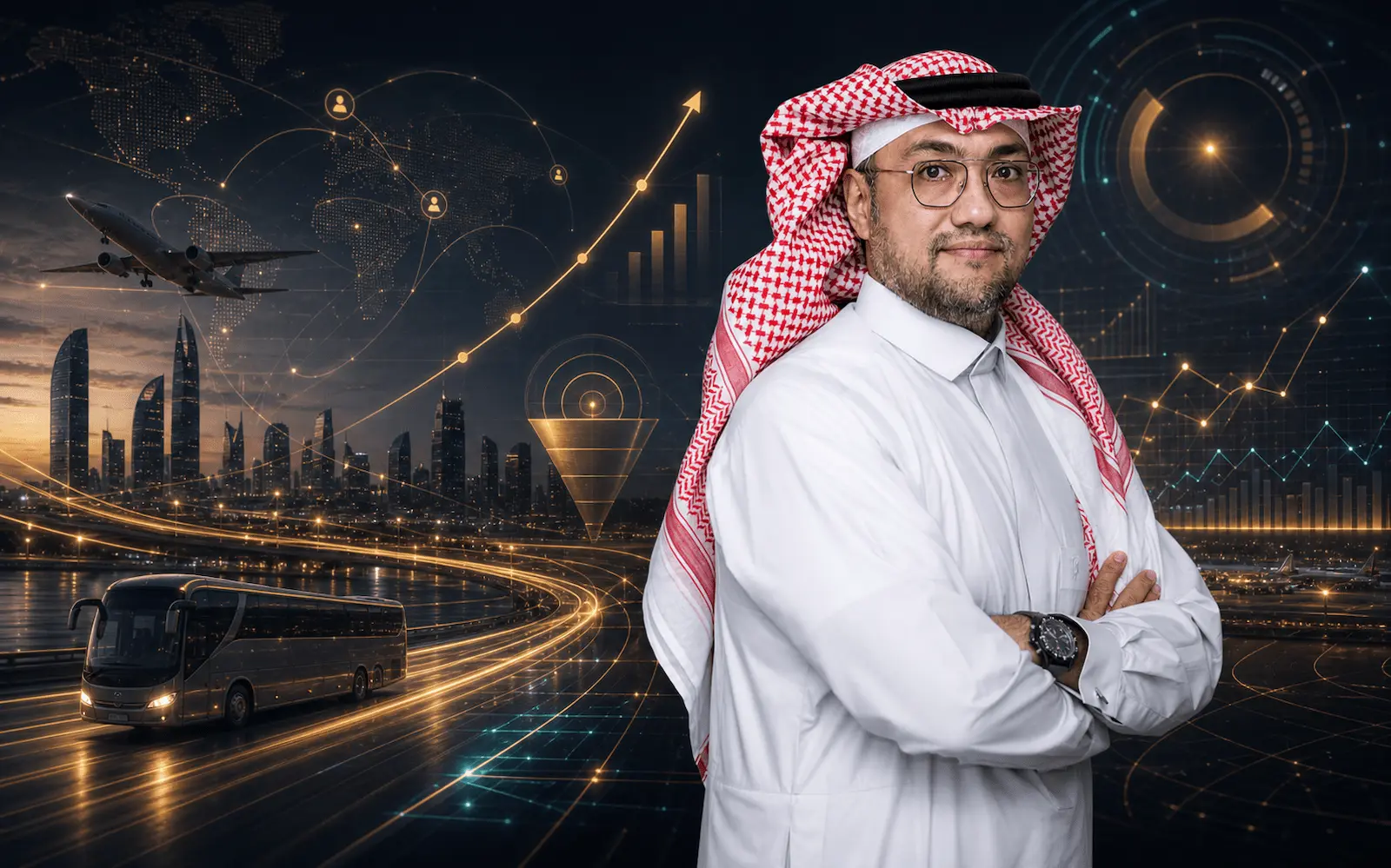 Majed Jan executive portrait with aviation and transportation visual theme